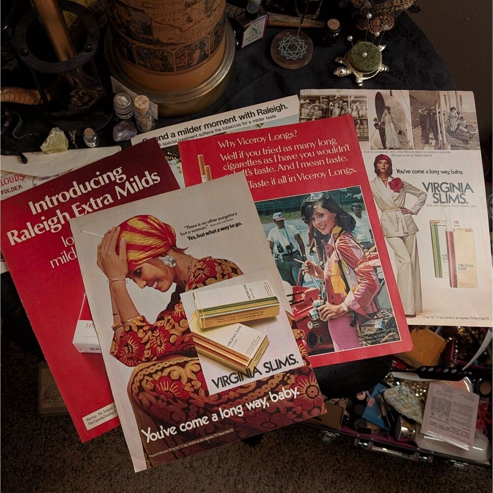 Vintage Virginia Slims Raleigh Viceroy Cigarette/Tobacco Ad Lot